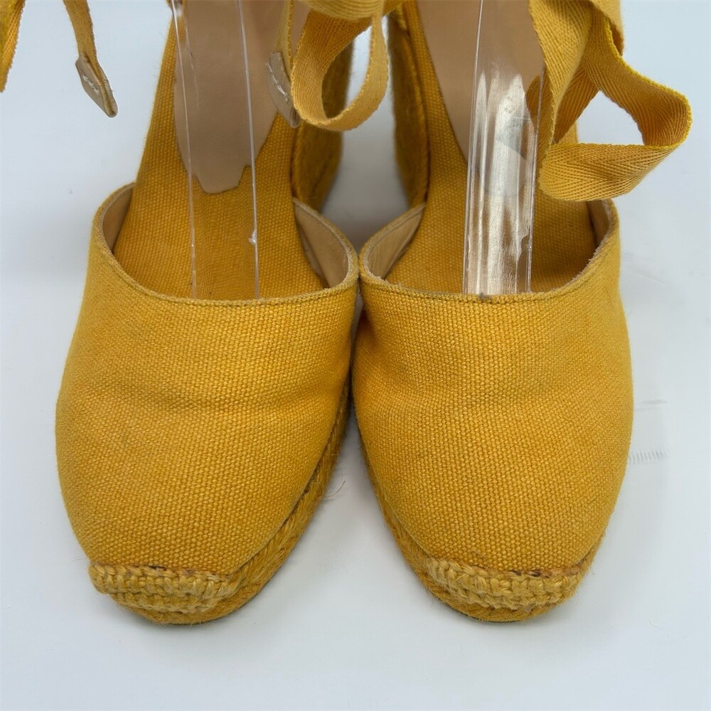 Castañer Womens Mustard Yellow Espadrille Wedge Heels Lace-Up Ankle Wrap Size 37 - Picture 5 of 13